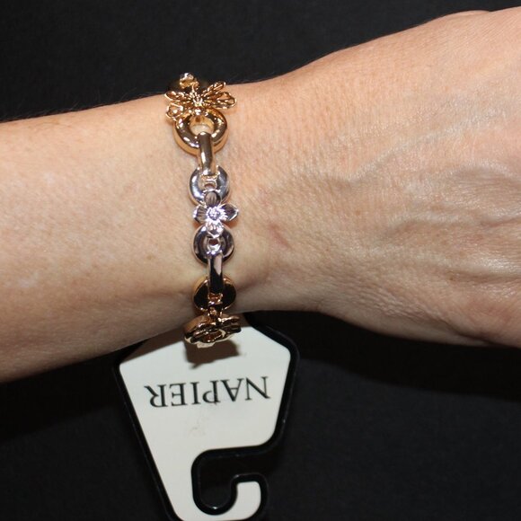 NWT Napier Stretch Gold & Silver Flora and Butterfly Bracelet - Picture 2 of 8